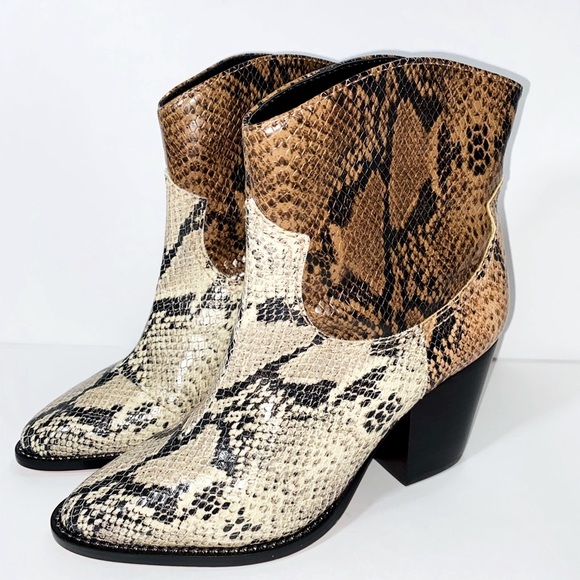 New Schutz Panelled Snake Effect Cowboy Boots - Picture 6 of 10